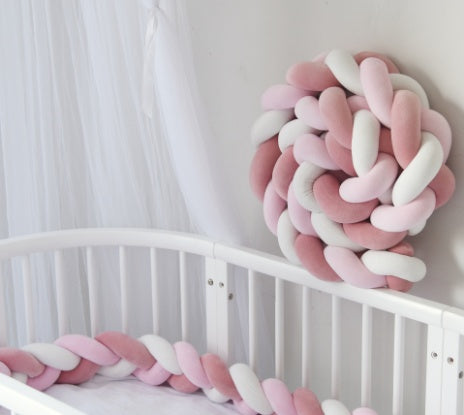 Heightening Baby Braided Crib Bumpers Knot Long Pillow Cushion Bedding Room Dector