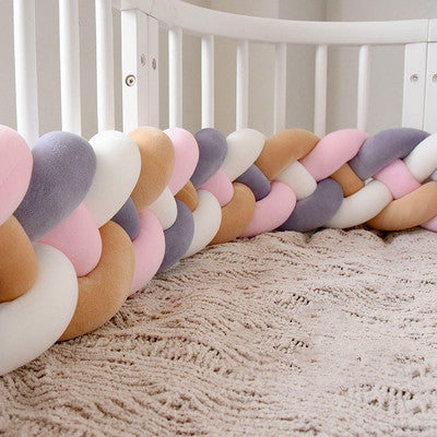 Heightening Baby Braided Crib Bumpers Knot Long Pillow Cushion Bedding Room Dector