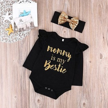 Newborn Baby Girls Clothes Mommy is My Bestie Bodysuit Romper + Headband