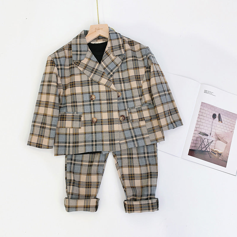 Plaid jacket and pants set