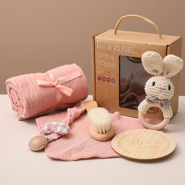 Baby Gift Set for Newborn 6 PCS Essentials Bath Set with Blanket Baby Rattle