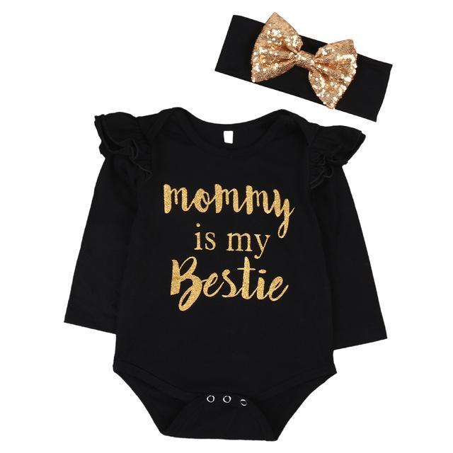 Newborn Baby Girls Clothes Mommy is My Bestie Bodysuit Romper + Headband