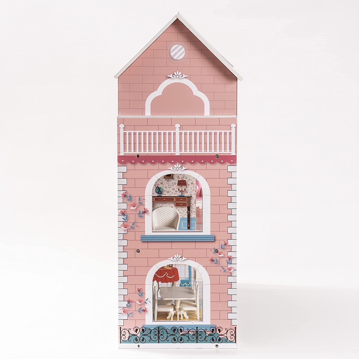 Robud Wooden Dollhouse For Kids Girls Toy Gift For 3 Years Old With 28 Furnit