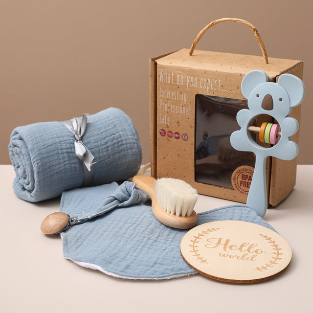 Baby Gift Set for Newborn 6 PCS Essentials Bath Set with Blanket Baby Rattle